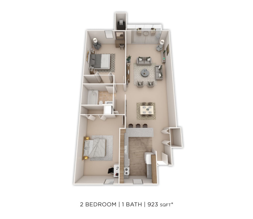 Floor Plan - Two Bedroom - 923 sqft