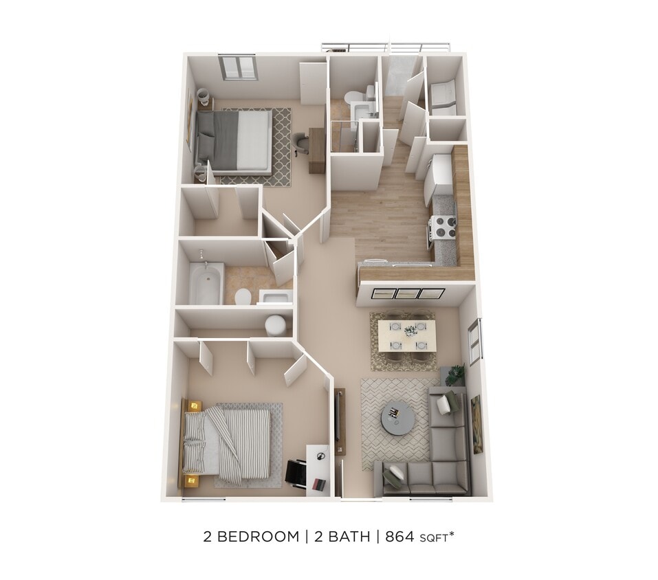 Floor Plan - Two Bedroom 2 Bath