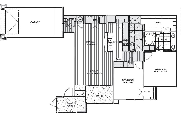 C2-QUEEN, 2X2 1169SF (WITH ATTACHED GARAGE) - C2