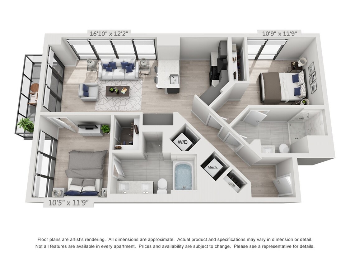 Two Bedroom Two Bath Penthouse (1,044 SF) - Two Bedroom Two Bath Penthouse (1,044 SF)