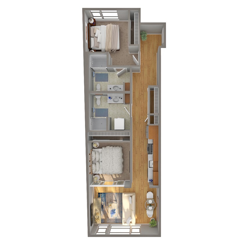 Floor Plan - Open 2 Bed, 2 Bath - F
