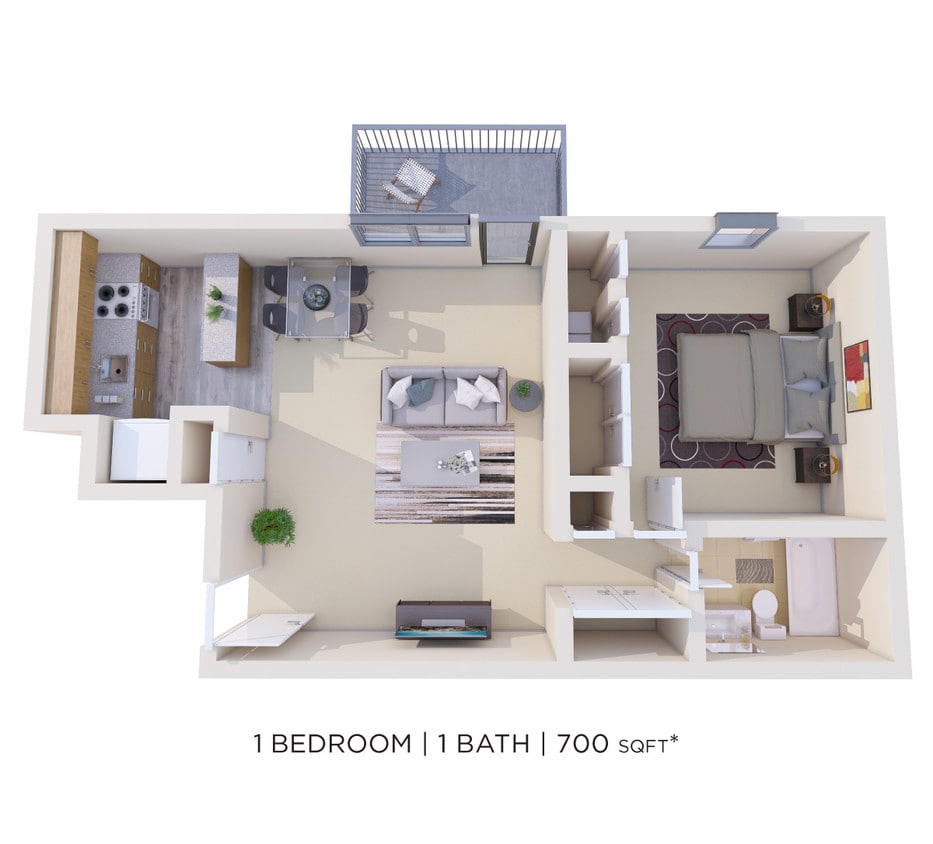 Floor Plan - One Bedroom - 700 sqft