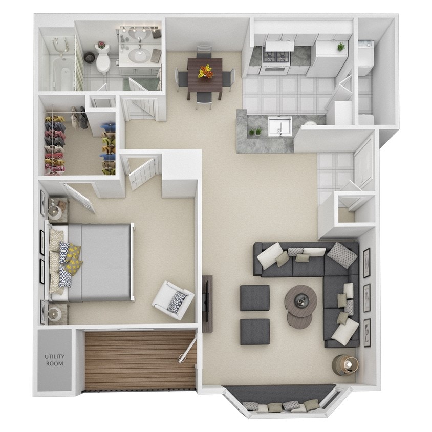 Floor Plan - 1 Bed 1 Bath - A2