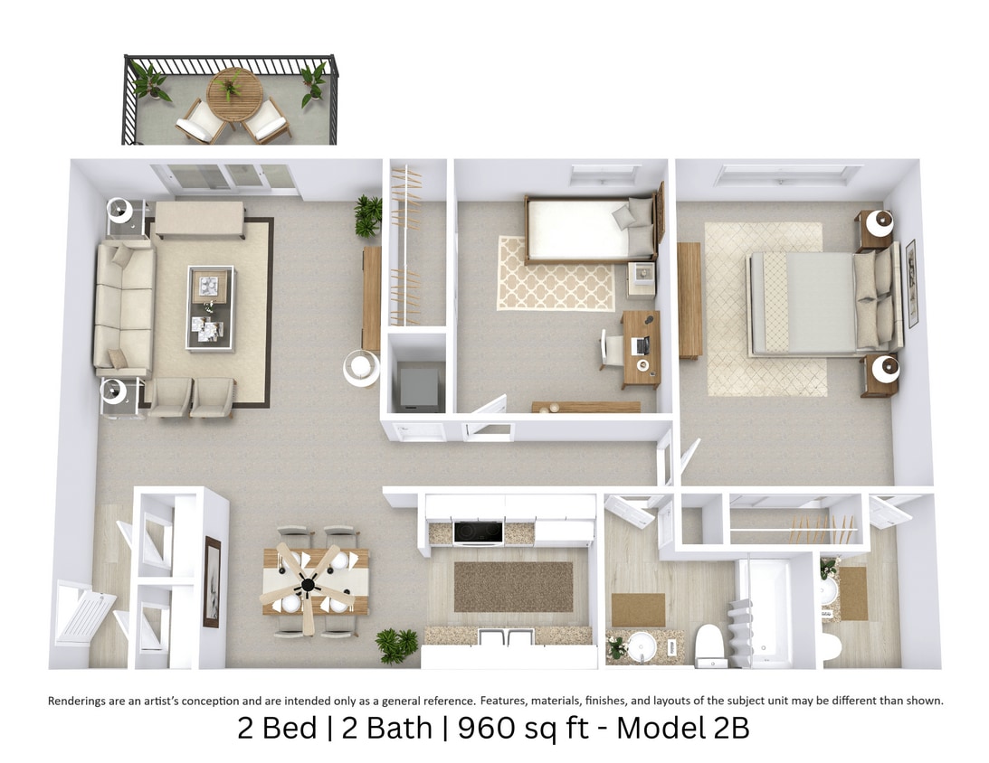 Floor Plan - Model 2B - 960 sq. ft.