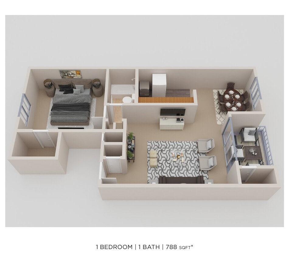 Floor Plan - One Bedroom - 788 sqft