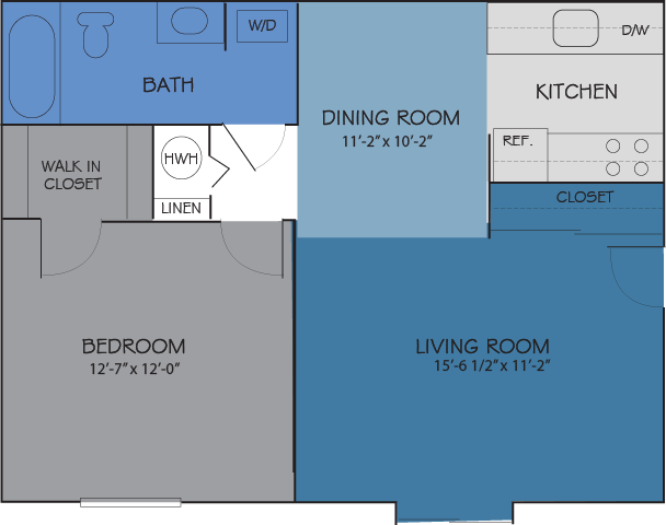 Floor Plan - 1 BD 1 BA Balcony/Patio