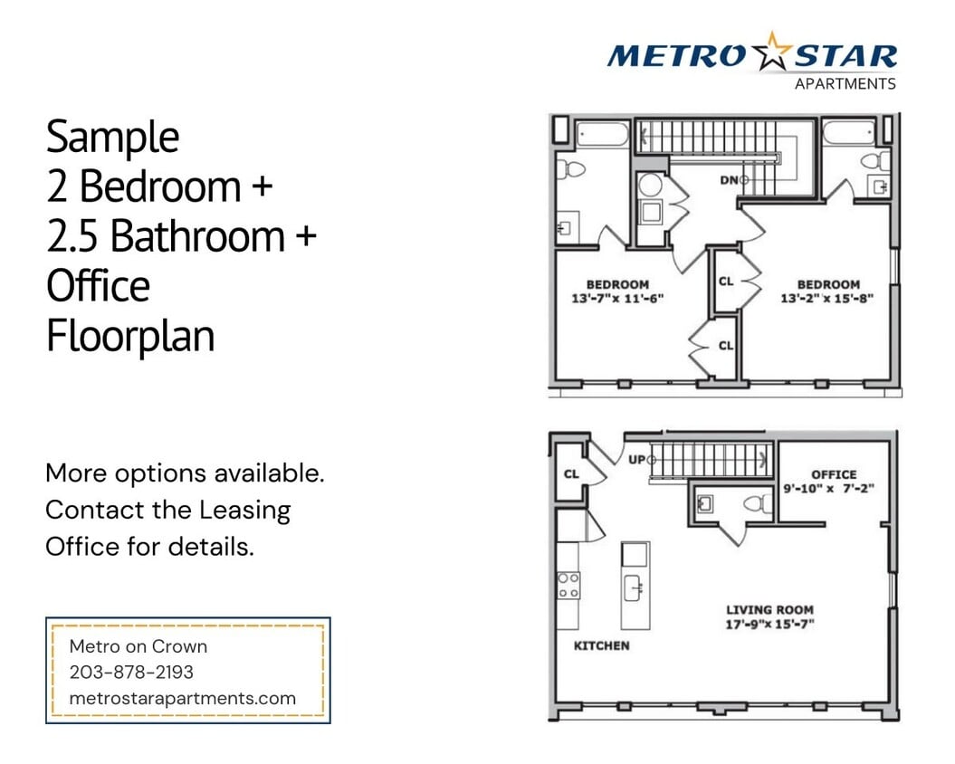 Floor Plan - Two Bed 2.5 Bath Plus