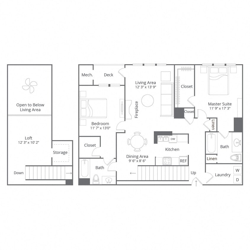 Floor Plan - 2 Bed/2 Bath Loft-Birchwood