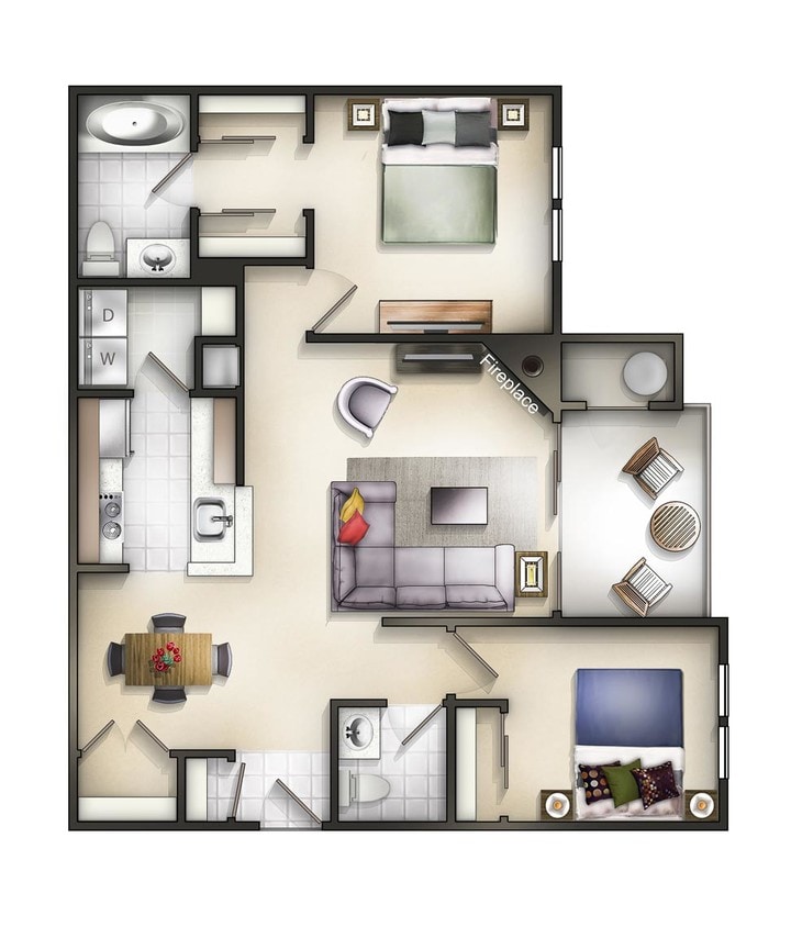 Floor Plan - 2 Bedroom 1.5 Bath Linden at Baker II