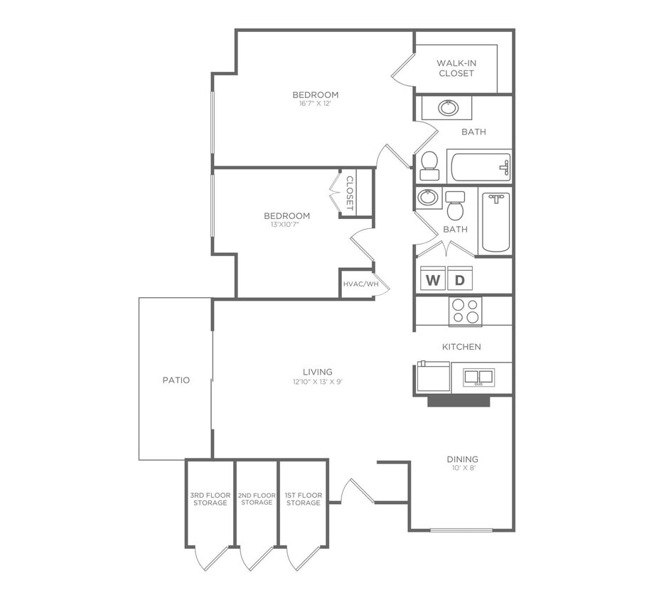 AvanaLakeviewFP_Cypress_2b2b_1021sf.jpg - Two Bedroom Two Bath (1021 SF)