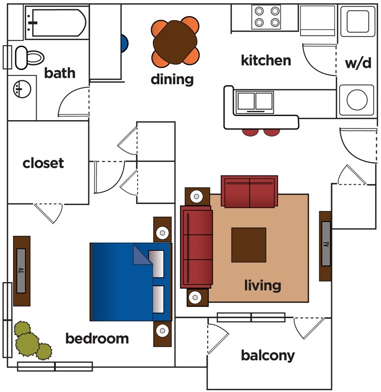 1 Bedroom 825 sq ft - 1 Bedroom D