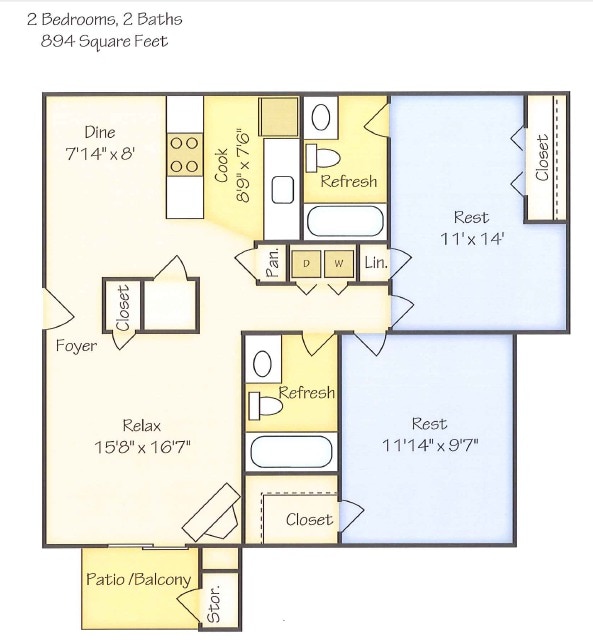 2BR/2BA - 2 Bedroom