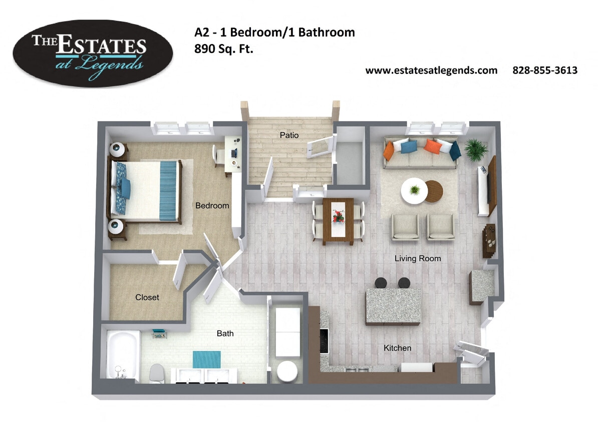 Floor Plan - A2 1 Bedroom 1 Bath The Estates at Legends