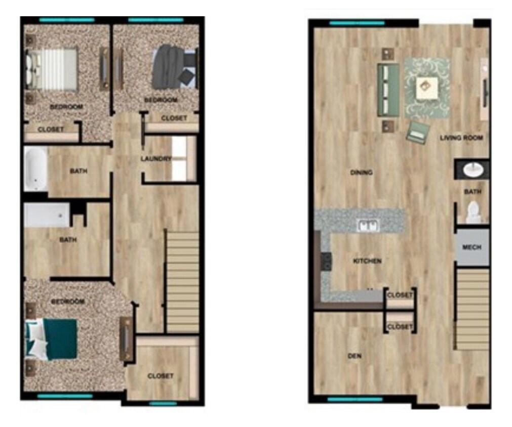 Floor Plan - Three Bedroom Townhome
