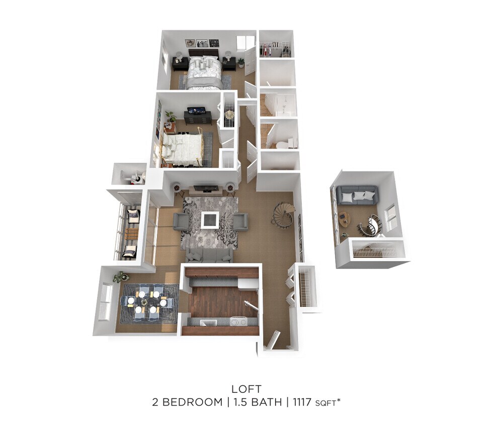 Floor Plan - Two Bedroom 1.5 Bath - 1,117 sqft