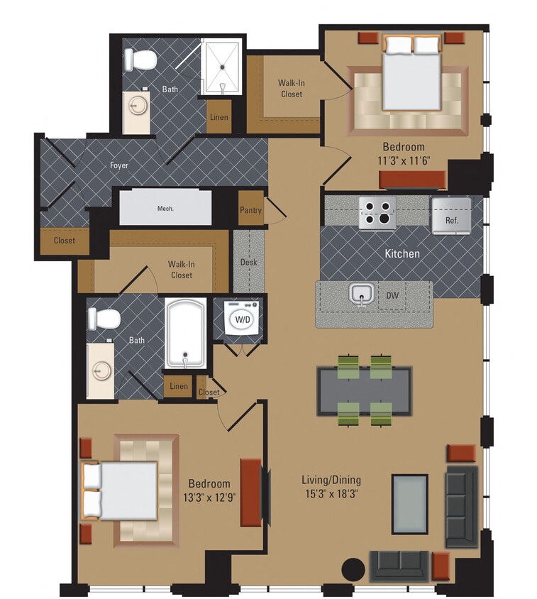 Floor Plan - 2 Bedroom / 2 Bathrooms