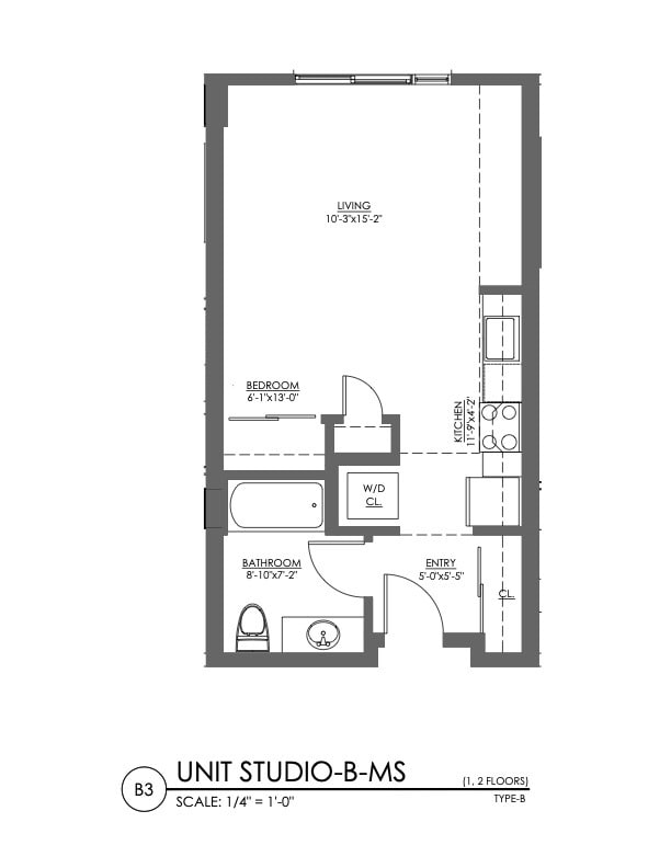 Floor Plan - Studio - 480 sqft