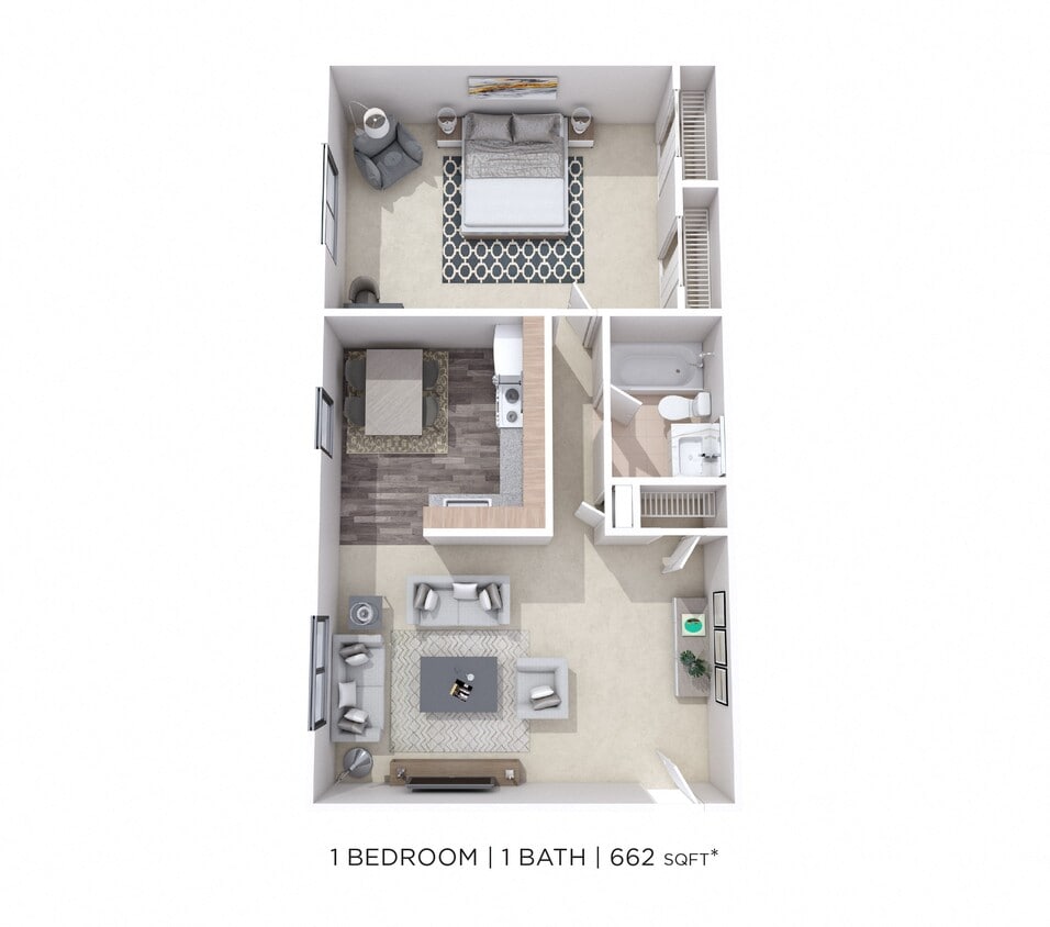Floor Plan - One Bedroom - 662 sqft