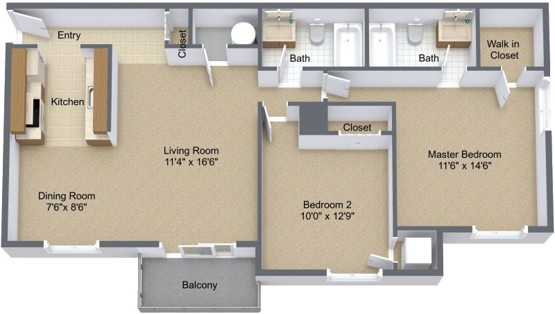 2 Bedroom 2 Bathroom - Two Bedroom