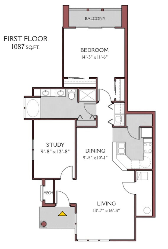 Floor Plan - 1 Bed/1 Bath w/ Den (1st floor)