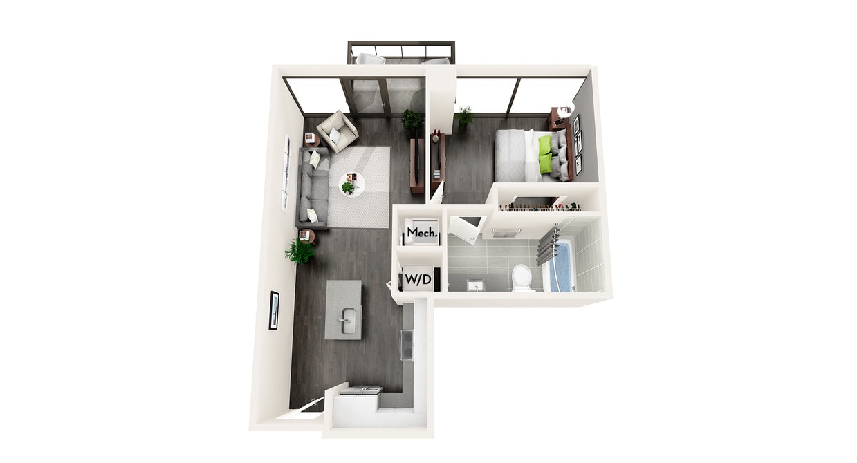 Floor Plan - AZB1 1 BEDROOM AND 1 BATH