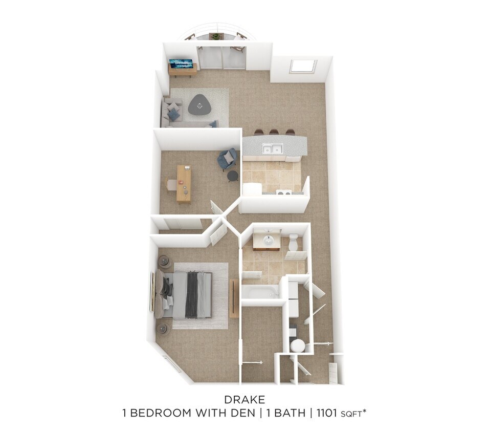 Floor Plan - One Bedroom w/ Den- Drake