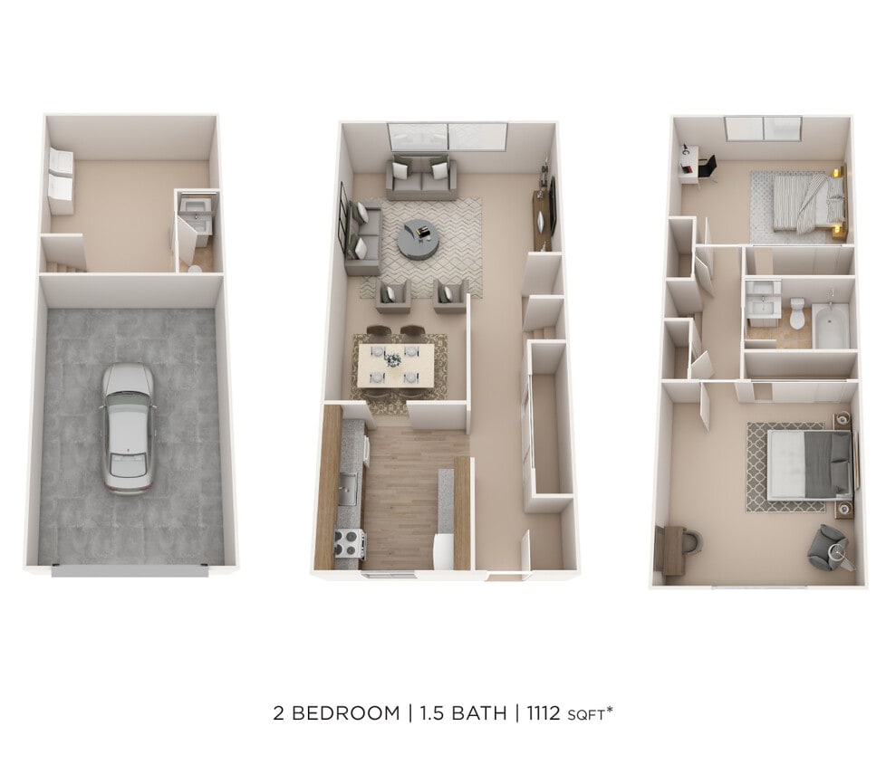 Floor Plan - Two Bedroom 1.5 Bath Townhome