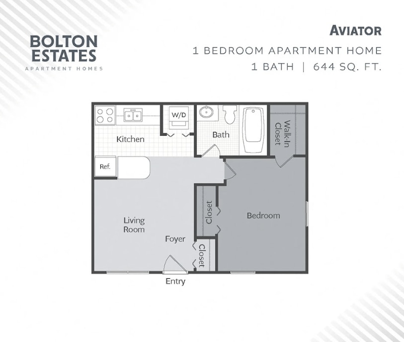 Floor Plan - 1 Bedroom 1 Bathroom Aviator