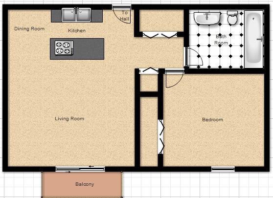 Floor Plan - One bedroom, one bathroom