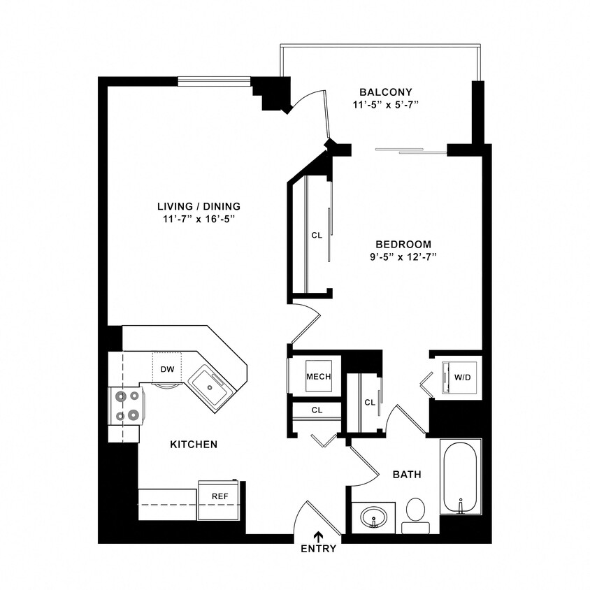 Floor Plan - 1 Bed/1 Bath-A03