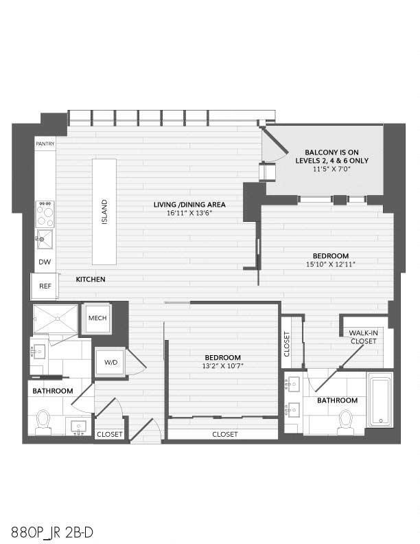 Floor Plan - 1 Bed/2 Bath Den-JR 2B-C_880 P