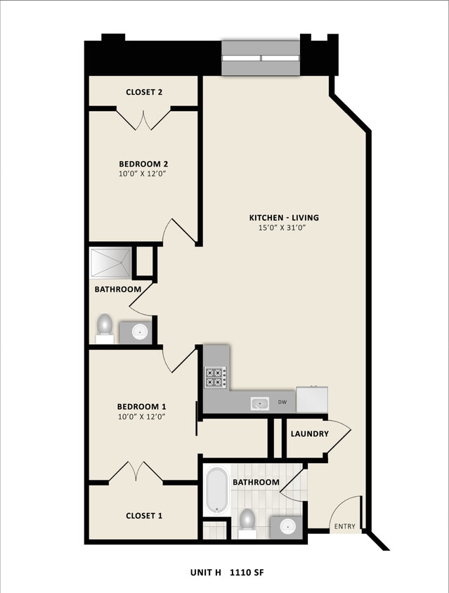 H - H - 2 bed 2 bath