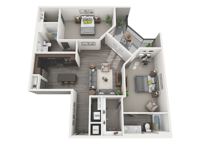 Floor Plan - 2 Bedroom 2 Bath - 1399 sq. ft.