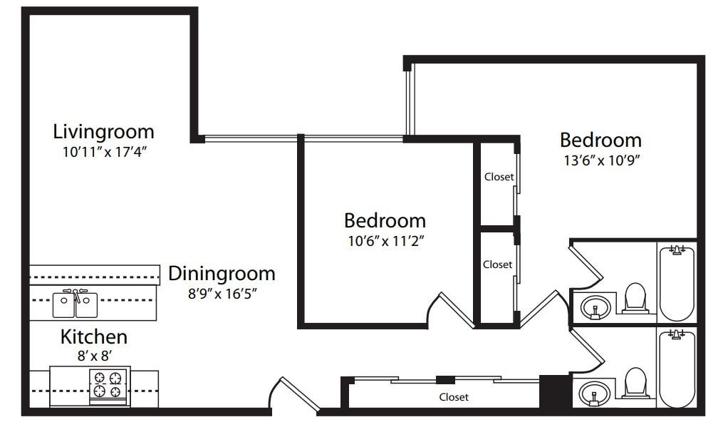 Floor Plan - Two Bedroom-Two Bath