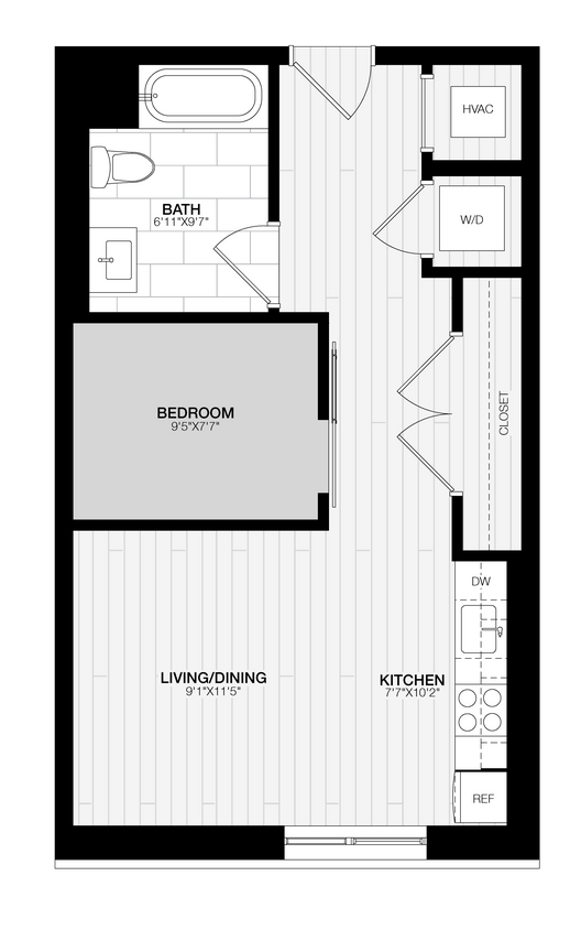 Floor Plan - 1 Bed/1 Bath JR-B1