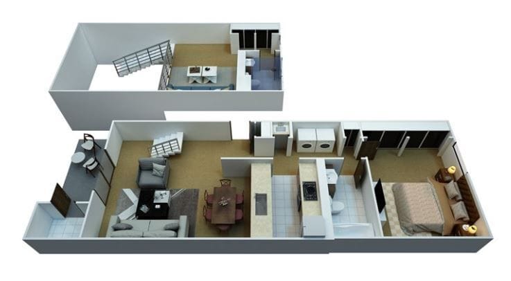 Floor Plan - 1 Bedroom, 2 Bathroom with Den