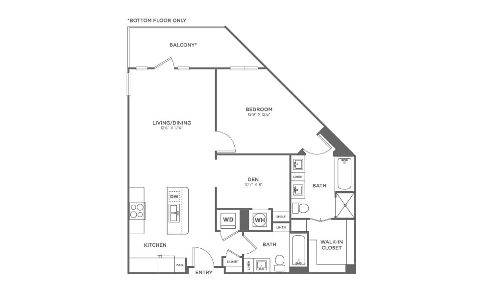 One Bedroom Two Bath With Den (960 SF) - One Bedroom Two Bath With Den (960 SF)