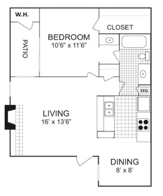 A2: one bed/one bath, 705 sq.ft. - A2