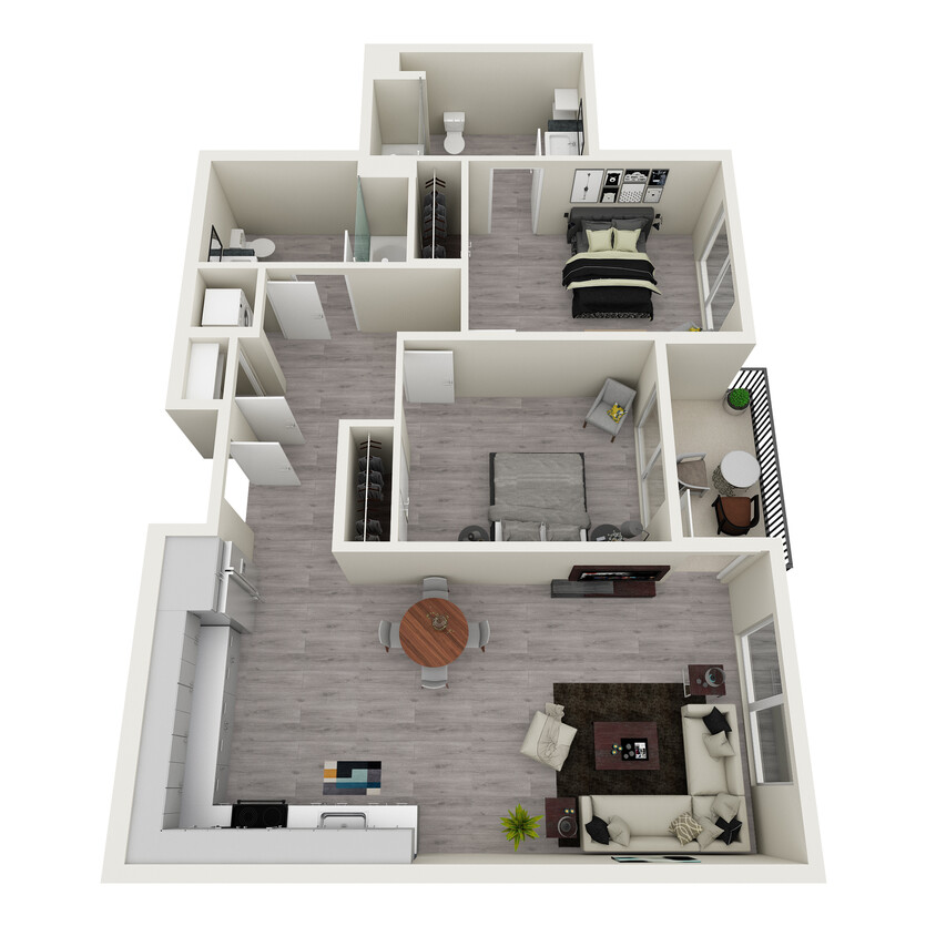 Two Bed, Two Bath, 958 sq ft - 2x2 E