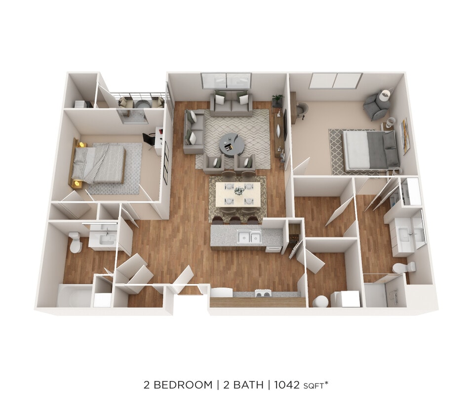 Floor Plan - Two Bedroom 2 Bath- 1042 sqft