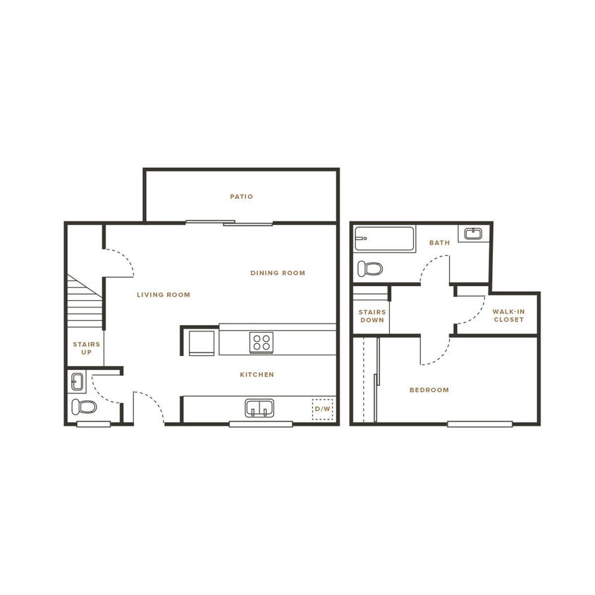 Floor Plan - 1 Bed, 1.5 Bath Townhome - 114 Sharene