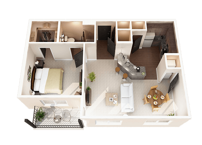 Floor Plan - 1 Bed 1 Bath W