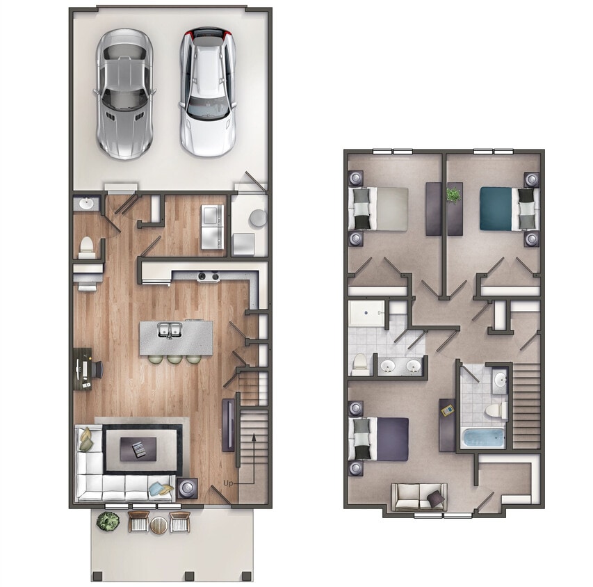 Floor Plan - 3 Bed/2.5 Bath Townhome with Large Island
