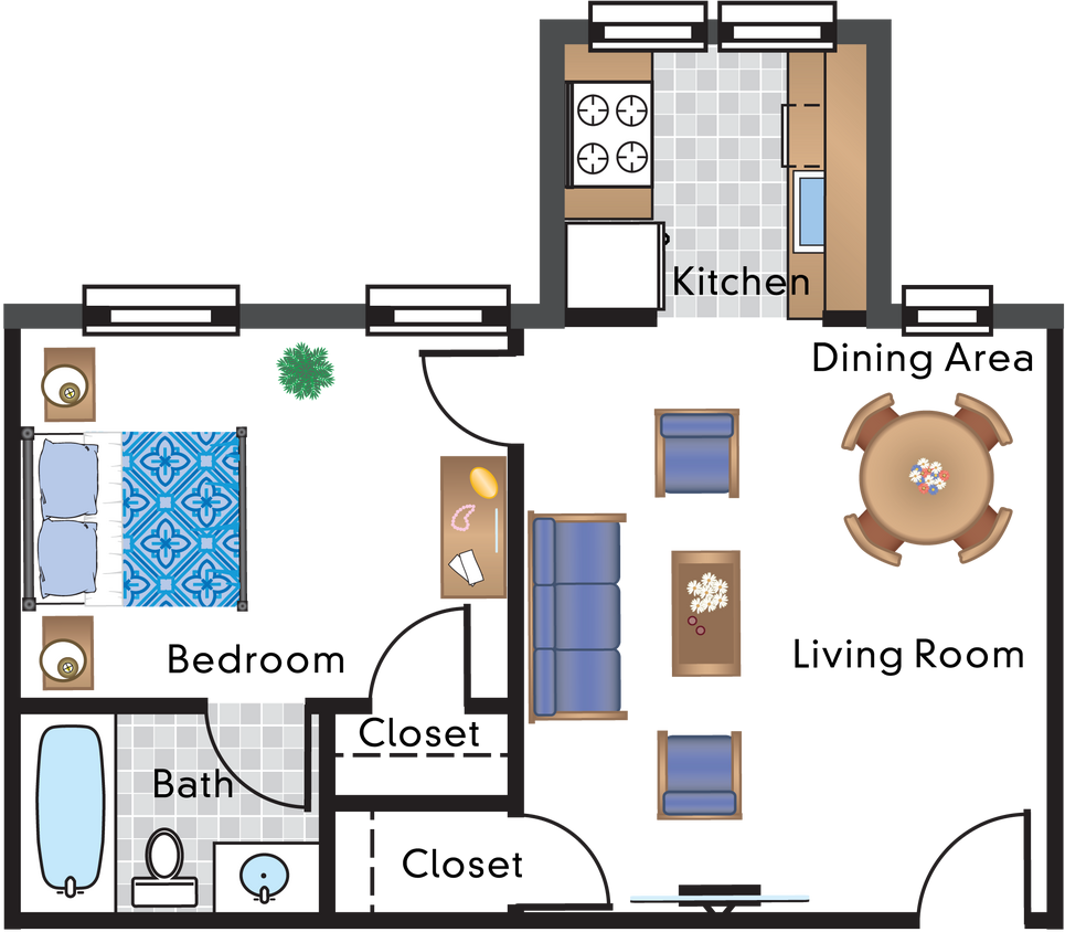 Floor Plan - 1 Bedroom Apt 17