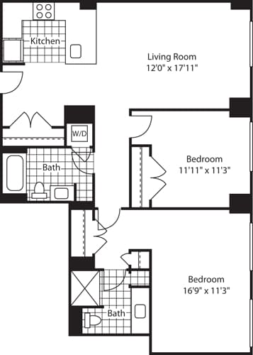 Floor Plan - 2 Bed (North)- 1069