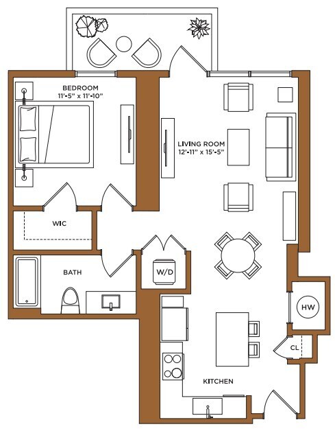 Floor Plan - 1 Bed/1 Bath-B