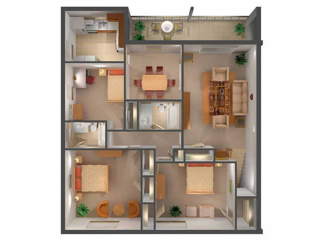 Three Bedroom Floor Plan - Three Bedroom Apartment