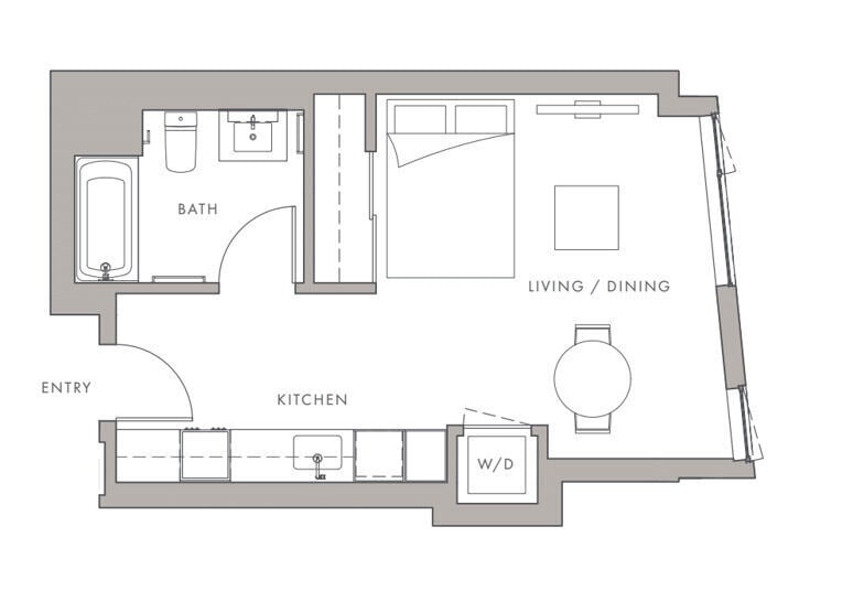 Floor Plan -  0BD, 1BTH S1