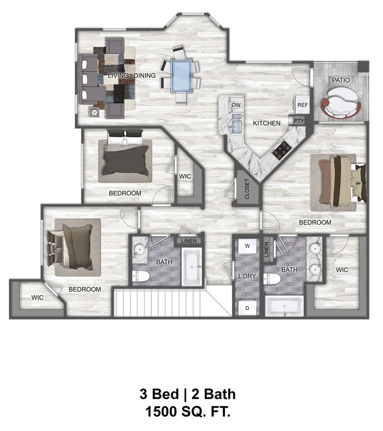 Floor Plan - C2 - 3 Bedroom 2 Bath