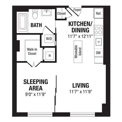 Floor Plan - 1 Bed/1 Bath-A3